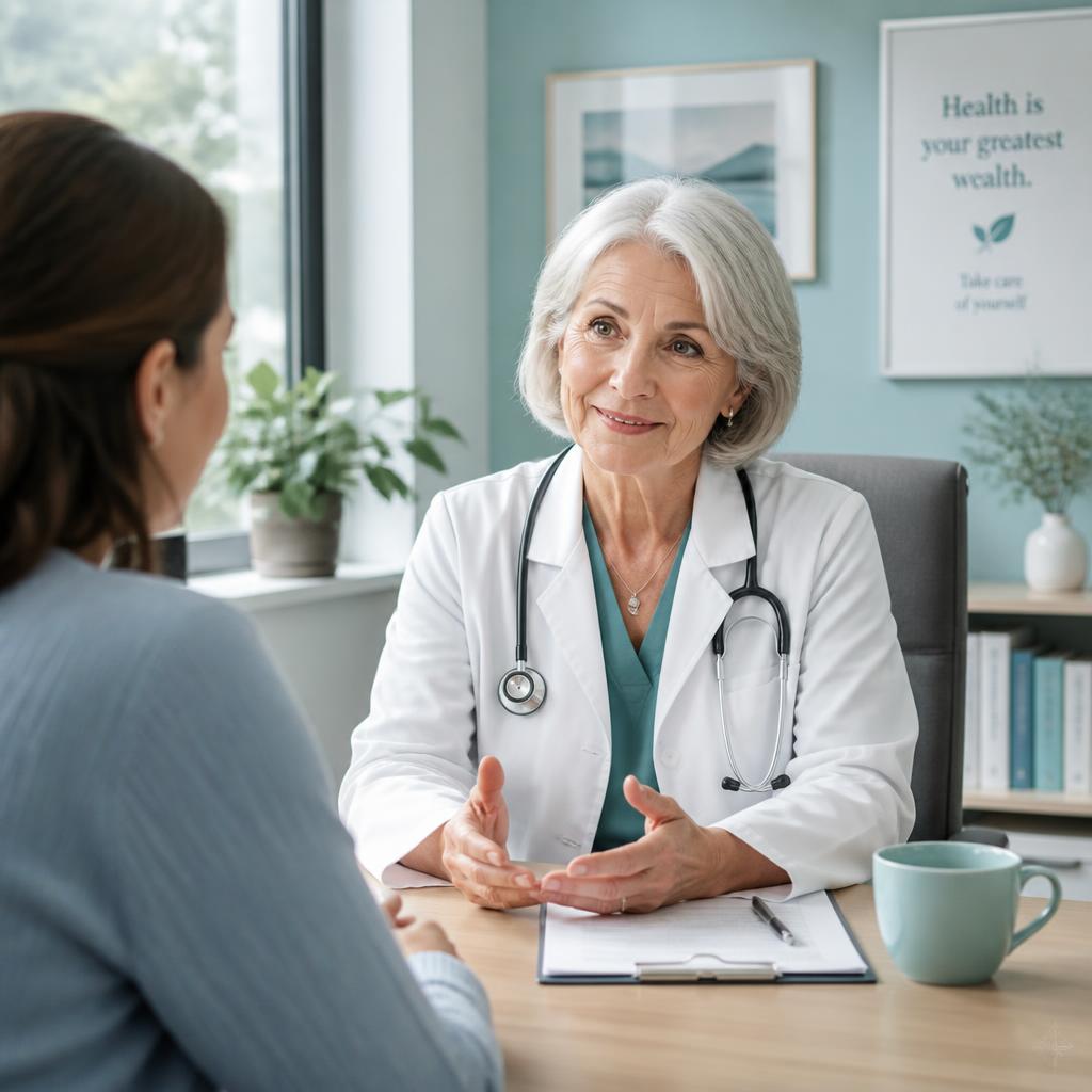 Senior doctor consulting a patient in a bright, calm clinic